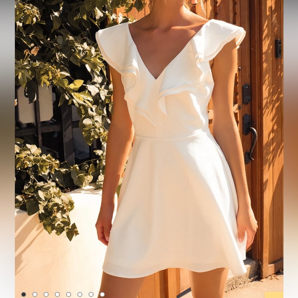 Divine Darling White Ruffled Skater Dress